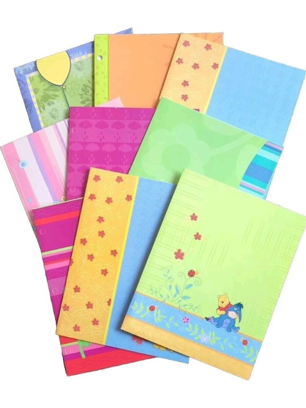 Vtg Lot Of 9 Disney's Winnie the Pooh Mixed Brand Folders for 3 Ring Binders
